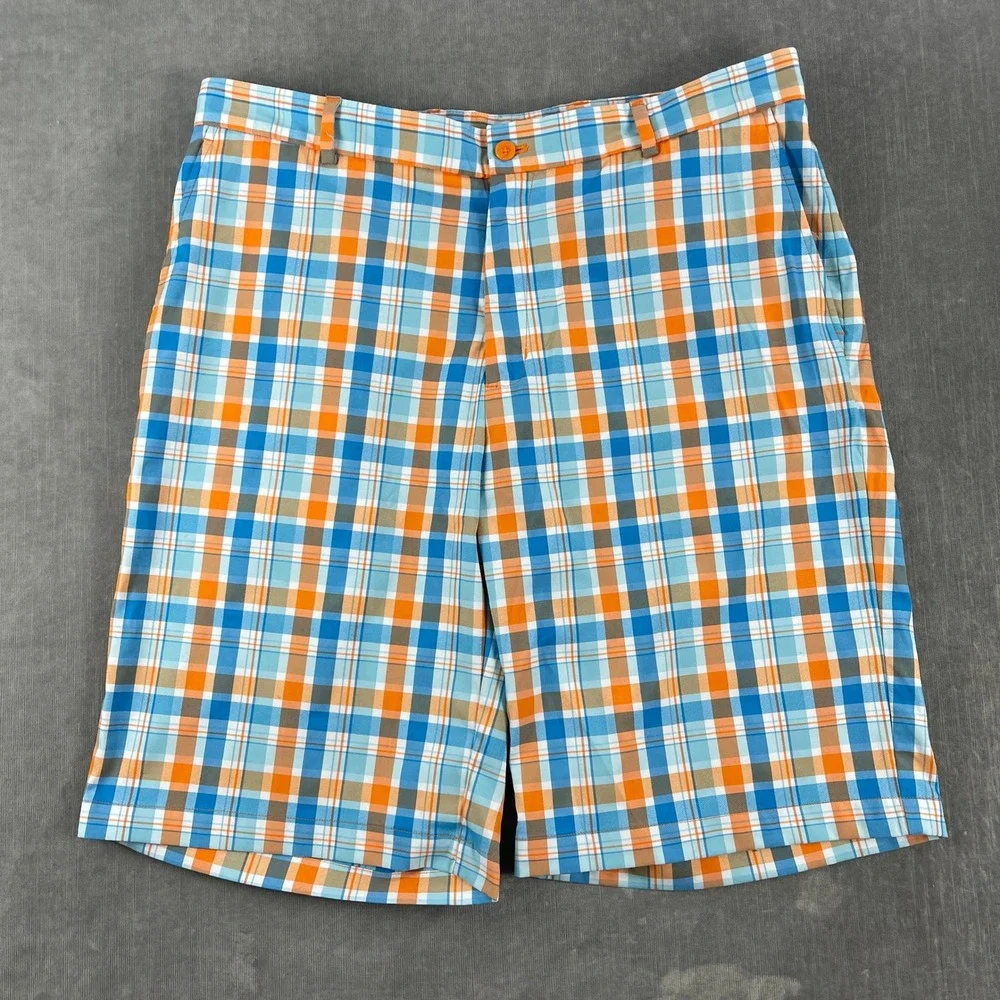 Slazenger Mens 36 Orange Blue Plaid Golf Shorts Lightweight Performance 5595